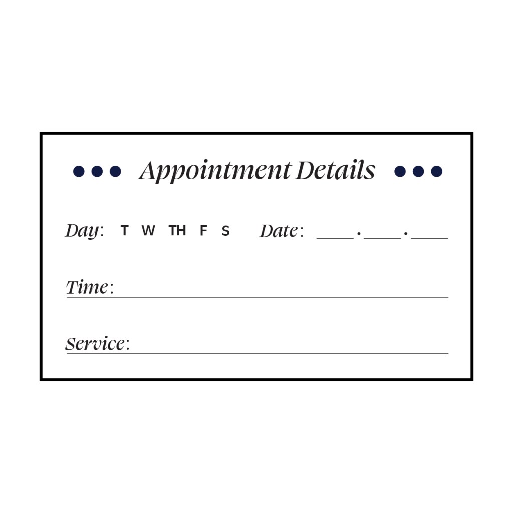 The appointment reminder on the back of a business card for a service professional