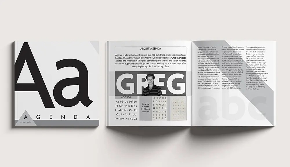 Book design and layout about the typeface, Agenda