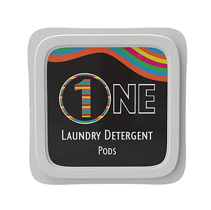 Top view of a package design mockup for laundry pods